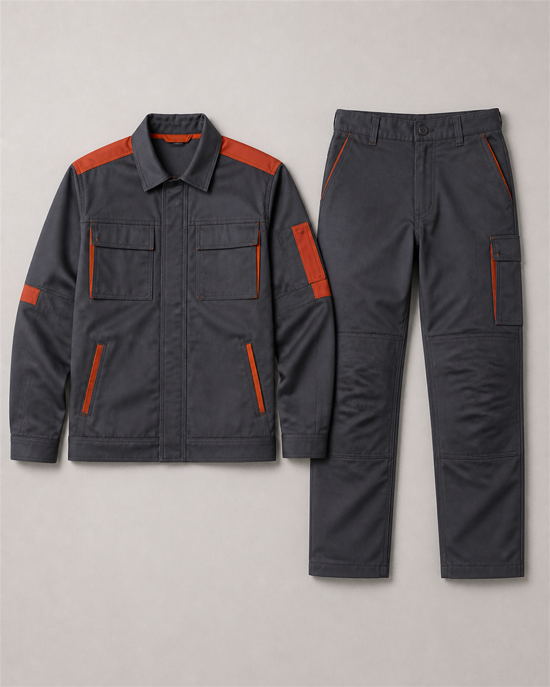 Dark Grey & Orange Stretch Workwear Set