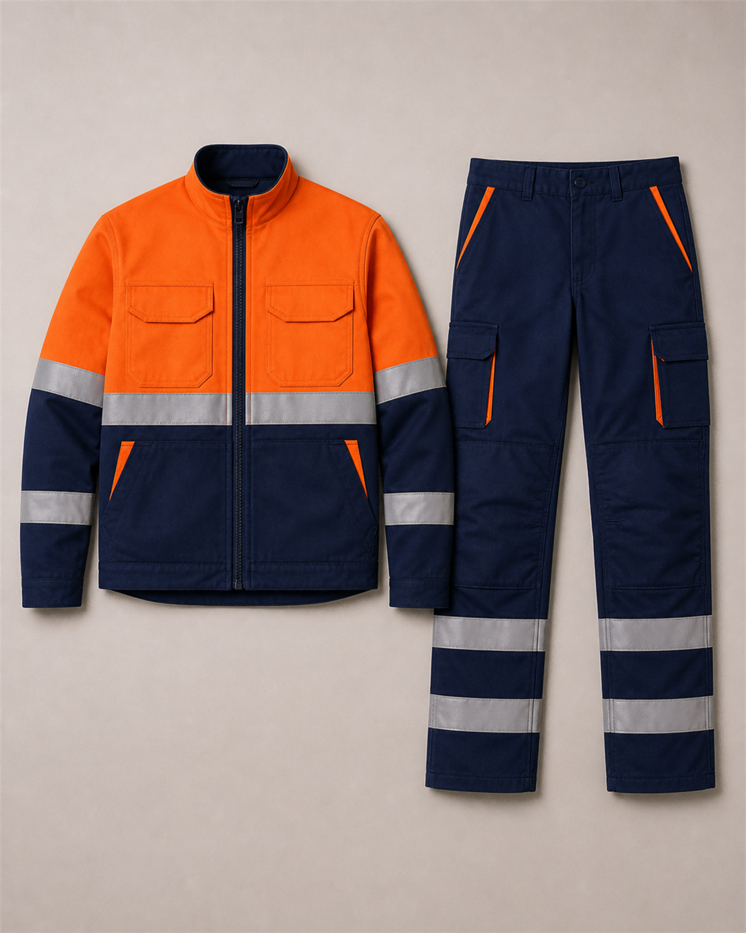 Orange & Navy Blue Reflective Workwear Set